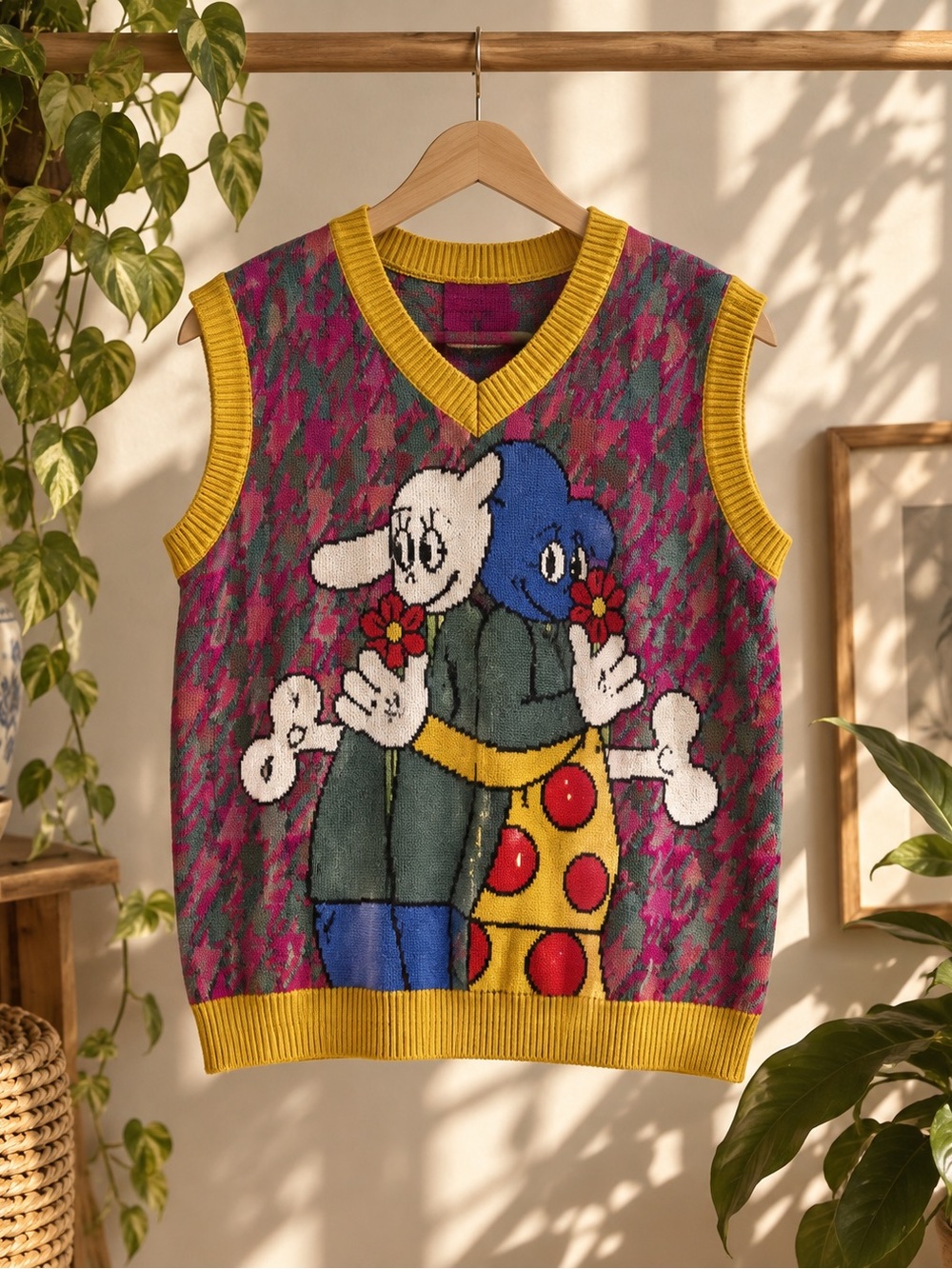 Kina & Tam Colorful Graphic Knit Sweater Vest Maximalist Novelty